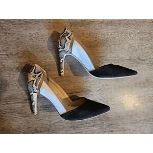 Vintage 90s Antonio Melani Size 7M Pumps Color Block Snakeskin Black White Clear